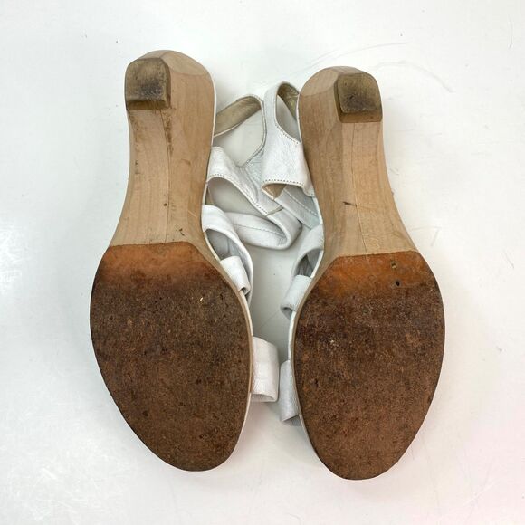 White Leather Chocolat Wood Soles Sandals Size 8 Hook n Loop Straps Boho Y2K - Picture 11 of 11